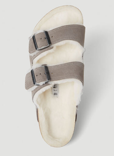 LN-CC® - Birkenstock: Arizona Shearling Two Strap Sandals - Grey Birkenstock Arizona Shearling Two Strap Sandals Grey brk0349010