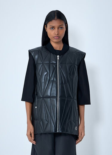 LN-CC® - Moncler + Rick Owens: ジオカモ フライト レザー フーデッド ジレ - ブラック Moncler + Rick Owens ジオカモ フライト レザー フーデッド ジレ ブラック mcs0363008