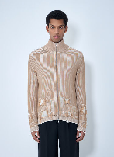 LN-CC® - MM6 Maison Margiela: Distressed Ribbed High-Neck Sweater - Brown MM6 Maison Margiela Distressed Ribbed High-Neck Sweater Brown mmm0163011