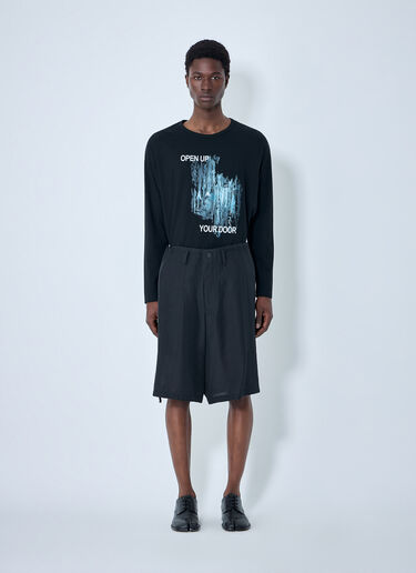 LN-CC® - Yohji Yamamoto: Drawstring Hem Shorts - Black Yohji Yamamoto Drawstring Hem Shorts Black yoy0164010