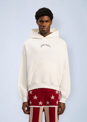 Palm Angels Back Curved Logo Loose Hooded Sweatshirt White pma0162090