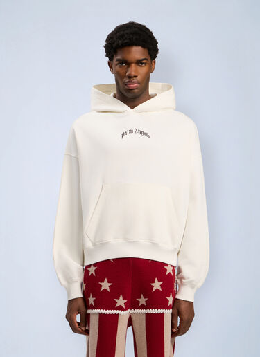LN-CC® - Palm Angels: 백 커브드 로고 루즈 후드 스웨트셔츠 - 화이트 Palm Angels 백 커브드 로고 루즈 후드 스웨트셔츠 화이트 pma0162090
