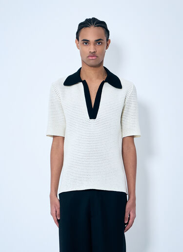 LN-CC® - Jil Sander: Open-Knit Polo Shirt - Black Jil Sander Open-Knit Polo Shirt Black jil0159003