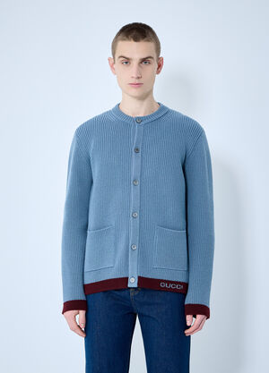 LN-CC® - Gucci: Wool Cardigan With Intarsia - Blue Gucci Wool Cardigan With Intarsia Blue guc0159037