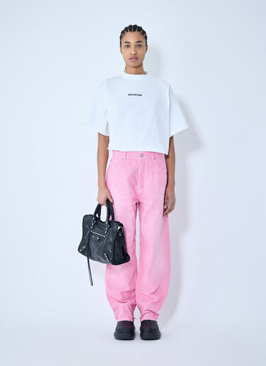 Balenciaga Logo Motif Cropped T-Shirt White bal0259065