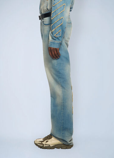 LN-CC® - Off-White: Diagonal Raw Patch 90S Skate Jeans - Blue Off-White Diagonal Raw Patch 90S Skate Jeans Blue ofw0162051