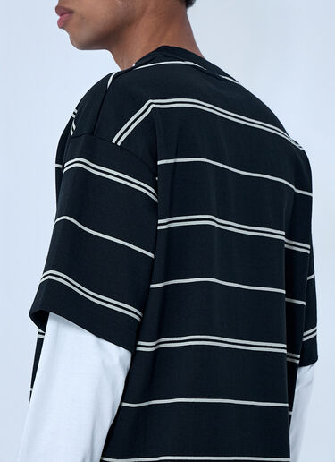 Comme des Garçons Homme ストライプ コットン ジャージー Tシャツ 黒 cdh0164003