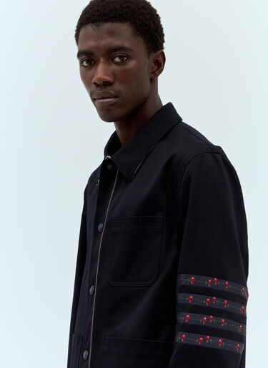 LN-CC® - Thom Browne: Rose Jacquard Four-Bar Utility Jacket - Navy Thom Browne Rose Jacquard Four-Bar Utility Jacket Navy thb0157001