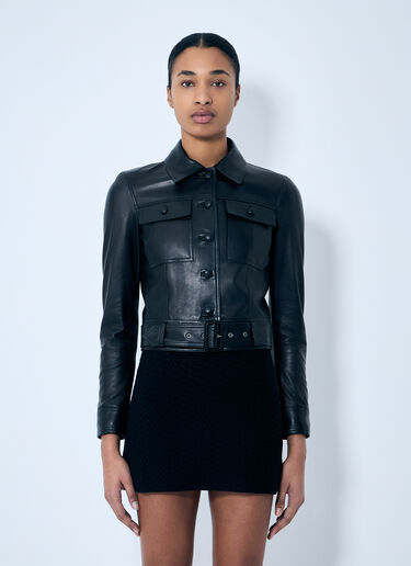 LN-CC® - Saint Laurent: Cropped Leather Jacket - Black Saint Laurent Cropped Leather Jacket Black sla0259002