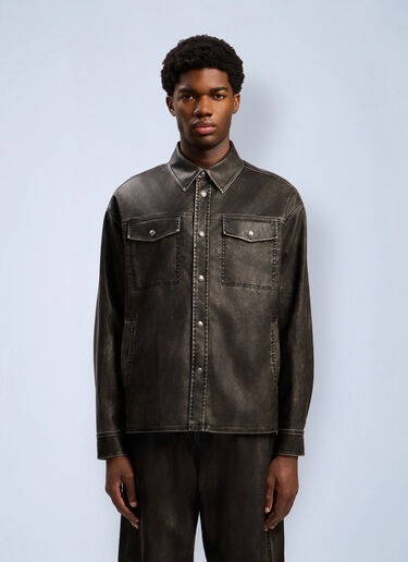 Palm Angels Curved Logo Coated Overshirt Grey pma0162112