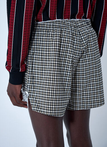 LN-CC® - Martine Rose: Lace Trim Checkered Shorts - Brown Martine Rose Lace Trim Checkered Shorts Brown mtr0164010