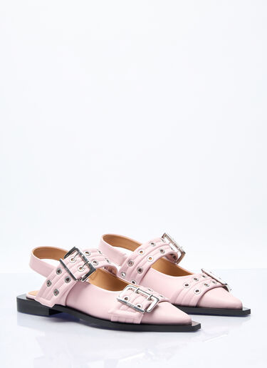 LN-CC® - GANNI: Feminine Buckle Ballerina Flats - Pink GANNI Feminine Buckle Ballerina Flats Pink gan0256057