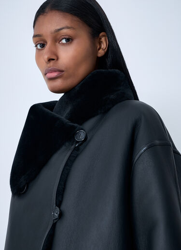 LN-CC® - TOTEME: Shearling Wrap Coat - Black TOTEME Shearling Wrap Coat Black tot0263033