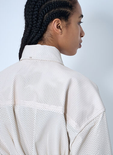 LN-CC® - Sportmax: Leather Perforated Trench Coat - Beige Sportmax Leather Perforated Trench Coat Beige spx0260008