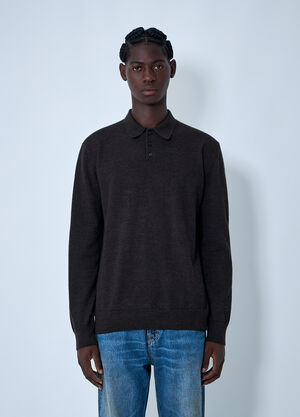 LN-CC® - Maison Margiela: Wool Polo Shirt - Dark Brown Maison Margiela Wool Polo Shirt Dark Brown mla0161004