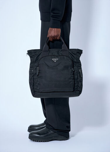 Prada Re-Nylon Logo-Plaque Tote Bag Black pra0164043