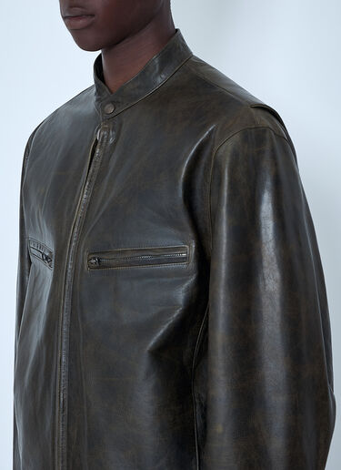Lemaire Leather Zip Jacket Dark Khaki lem0164016