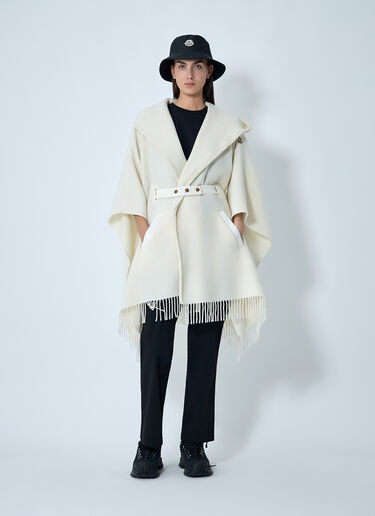 Moncler Belted Fringe Cape White mon0262020