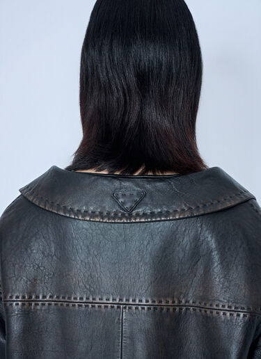 LN-CC® - Prada: Leather Button-Up Jacket - Black Prada Leather Button-Up Jacket Black pra0265004