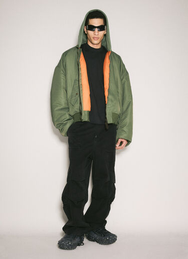 LN-CC® - Balenciaga: Dyed Hooded Bomber Jacket - Green Balenciaga Dyed Hooded Bomber Jacket Green bal0157012