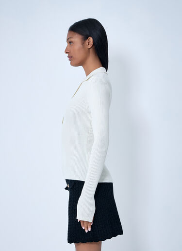 LN-CC® - GANNI: Sequin Polo Sweater - Cream GANNI Sequin Polo Sweater Cream gan0263012