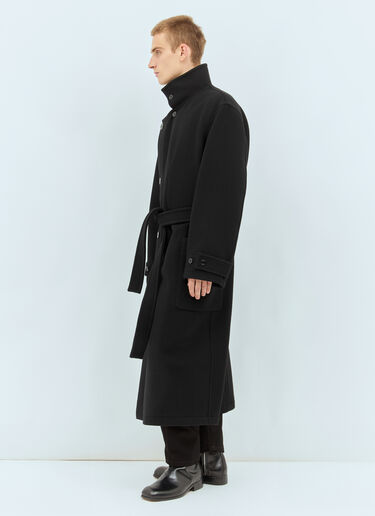 LN-CC® - Lemaire: Wrap Wool Coat - Black Lemaire Wrap Wool Coat Black lem0362020