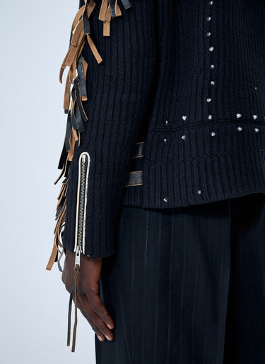 Prada Leather Embellished Wool Sweater Black pra0162009