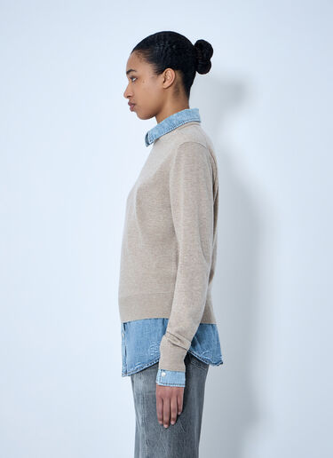 LN-CC® - Acne Studios: Layered Knit Sweater with Denim Shirt Detail - Beige Acne Studios Layered Knit Sweater with Denim Shirt Detail Beige acn0264027