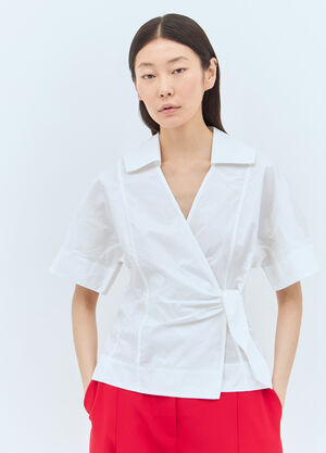 LN-CC® - GANNI: Poplin Wrap Blouse - White GANNI Poplin Wrap Blouse White gan0257011