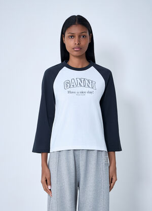 GANNI Logo Motif T-Shirt White gan0263006