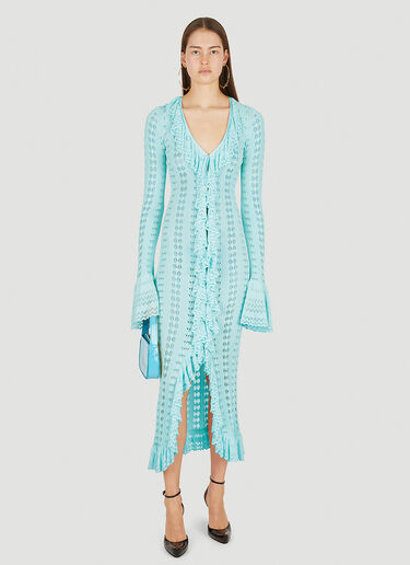 LN-CC® - Blumarine: Pointelle Knit Frilled Dress - Blue Blumarine Pointelle Knit Frilled Dress Blue blm0252001