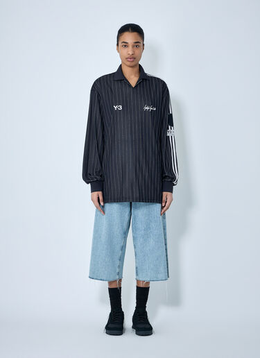 Y-3 Pinstripe Long Sleeve Polo Shirt Black yyy0364042