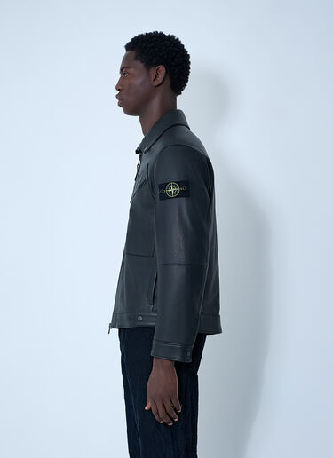 Stone Island Leather Jacket With Logo Patch Black sto0162020