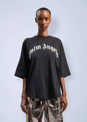 LN-CC® - Palm Angels: Curved Logo Over T-Shirt - Black Palm Angels Curved Logo Over T-Shirt Black pma0262073