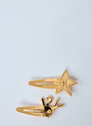 LN-CC® - Saint Laurent: Cassandre Hair Clips - Gold Saint Laurent Cassandre Hair Clips Gold sla0259056