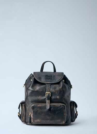 Miu Miu Leather Backpack Dark Brown miu0264115