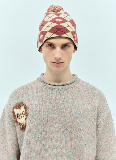 LN-CC® - Acne Studios: Argyle Jacquard Beanie Hat - Red Acne Studios Argyle Jacquard Beanie Hat Red acn0155046