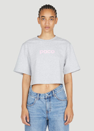 Rabanne Logo Print Cropped T-Shirt Grey pac0253015