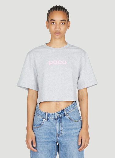 LN-CC® - Rabanne: Logo Print Cropped T-Shirt - Grey Rabanne Logo Print Cropped T-Shirt Grey pac0253015