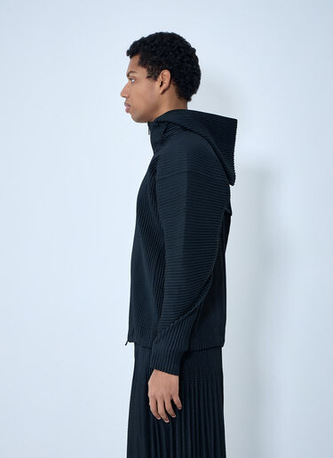 LN-CC® - Homme Plissé Issey Miyake: 褶皱拉链连帽毛衣 - 黑色 Homme Plissé Issey Miyake 褶皱拉链连帽毛衣 黑色 hmp0163006
