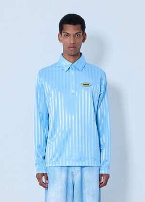 Metalwood Striped Long Sleeve Polo Shirt Blue met0164003