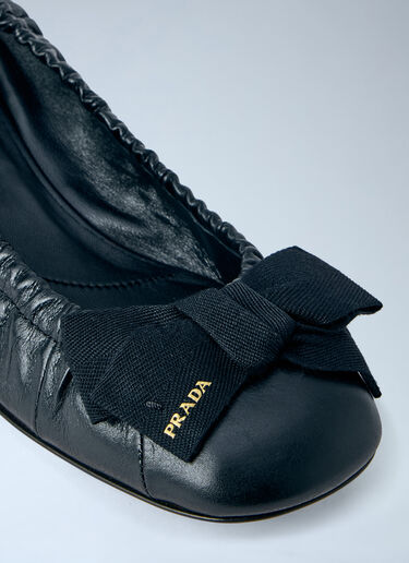 LN-CC® - Prada: Leather Bow Detail Ballet Flats - Black Prada Leather Bow Detail Ballet Flats Black pra0263008