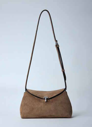 LN-CC® - TOTEME: T-Lock Suede Clutch - Brown TOTEME T-Lock Suede Clutch Brown tot0260006