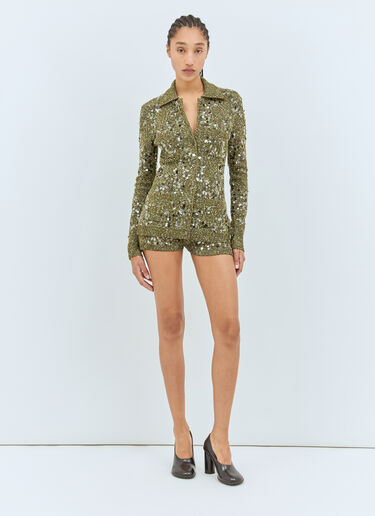 LN-CC® - Gucci: Tweed Blend Polo Cardigan - Green Gucci Tweed Blend Polo Cardigan Green guc0258004
