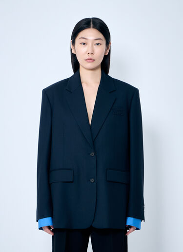 LN-CC® - Miu Miu: Single-Breasted Gabardine Blazer - Blue Miu Miu Single-Breasted Gabardine Blazer Blue miu0259007