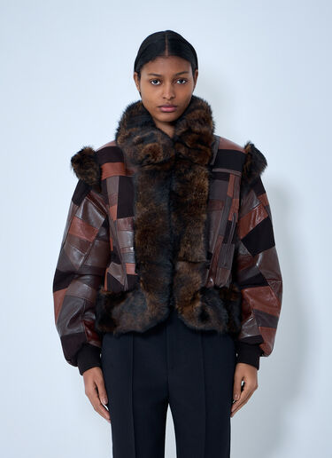 Chloé Patchwork Leather Jacket Brown chl0262006