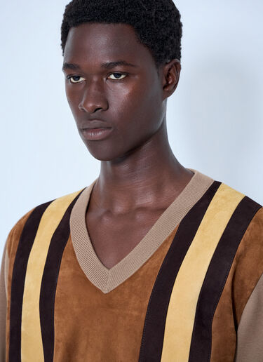 LN-CC® - Miu Miu: V-neck Sweater with Contrast Stripes - Camel Miu Miu V-neck Sweater with Contrast Stripes Camel miu0165008