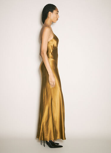 LN-CC® - Saint Laurent: Silk V-Neck Dress - Gold Saint Laurent Silk V-Neck Dress Gold sla0257002
