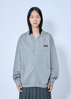 Miu Miu Zip Hoodie with Patch Detail Grey miu0265007