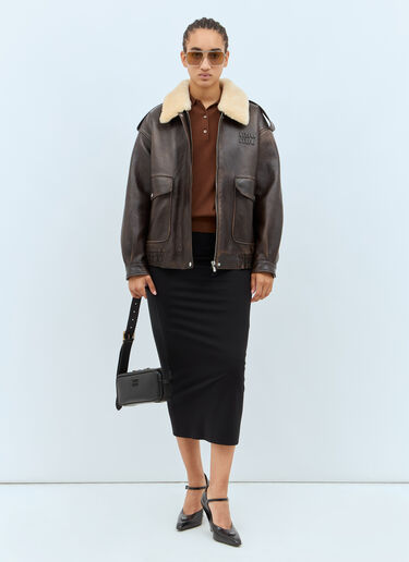 LN-CC® - Miu Miu: Padded Leather Jacket - Brown Miu Miu Padded Leather Jacket Brown miu0258007